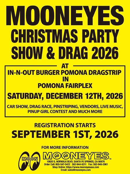 Mooneyes Christmas Party Car Show flyer December 2026